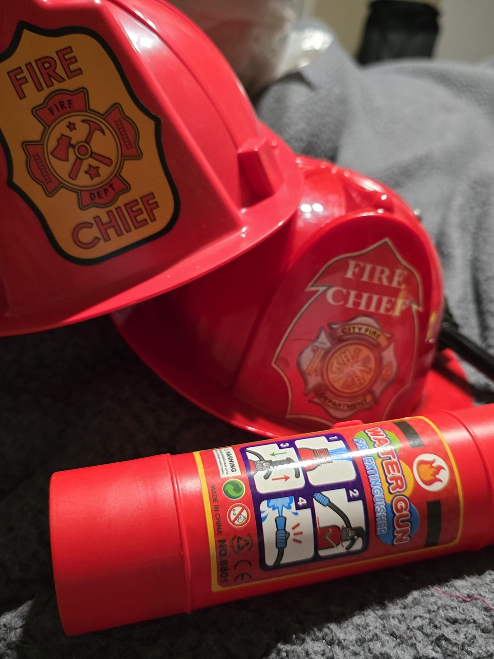 Kids Red Fire Chief Helmet & Water Gun Toy Set